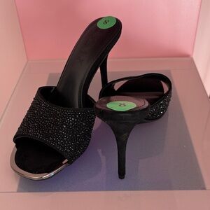 DKNY Black Crystal-Studded Open-Toe Heeled Mules
